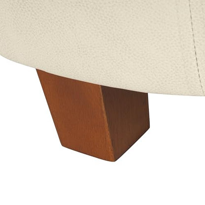HomePop Round Leatherette Storage Ottoman with Lid, Ivory Large - color: Cream Faux Leather