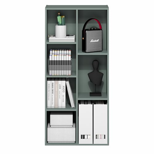 Furinno LUDER Book Shelf, 7-Cube Bookshelf, Bookcase with Open Shelves, 9.4 x 19.5 x 41.7, Easy Assembly, for Living Room, Bedroom, Home Office, Sage Green - color: Sage Green, size: 7-Cube