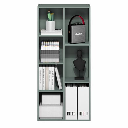 Furinno LUDER Book Shelf, 7-Cube Bookshelf, Bookcase with Open Shelves, 9.4 x 19.5 x 41.7, Easy Assembly, for Living Room, Bedroom, Home Office, Sage Green - color: Sage Green, size: 7-Cube