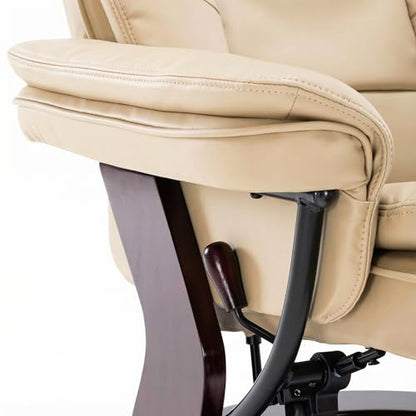 Swivel Recliner Chair with Ottoman Reclining Lounge Sofa Footrest, Set of 1 | 360°Sturdy Wood Base, Soft Faux Leather, Upholstered Ultra-Plush Foam, Modern Armchair, Living Room Bedroom Office Reading - color: Beige, size: Set of 1