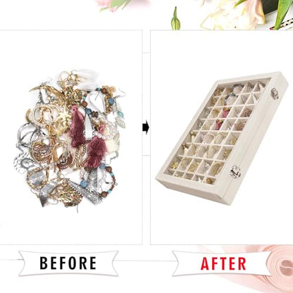 Siveit Velvet Jewelry Tray 48 Grid Jewelry Display Tray Organizer Box with Transparent Lid Rings Earrings Necklaces Pendants Display Box Suitable for Women and Girls (Beige) - color: Beige