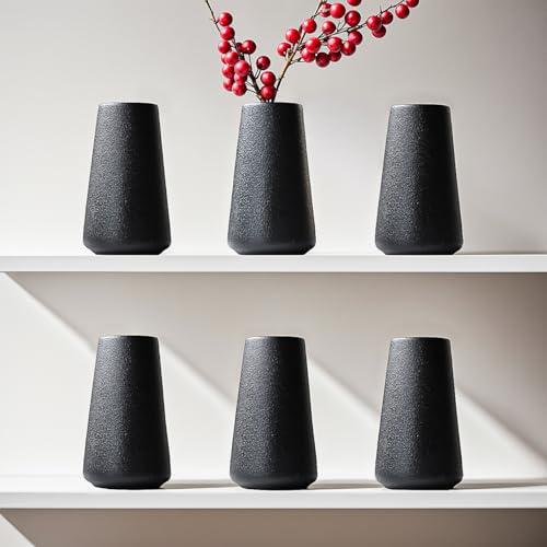 Modern Black 5.9'' Ceramic Vase Set of 6 for Living Room Bedroom Minimalist Flower Vases for Home Decor Office Centerpieces Fireplace Nordic Style Gift for Fake Plant 6 Pack Decoration - color: 6 Pack Black - Style 1