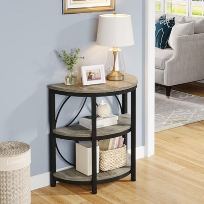 Tribesigns Half Round End Table for Living Room, 3-Tier Half Circle Side Table with Metal Frame, Industrial Half Moon Table, Half Coffee Accent Table Bedside Table for Bedroom, Grey - color: Grey