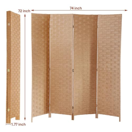 Room Dividers Folding Screens Privacy Screen Room Panel 4 Panel Partition Wall Tall Room Divider for Living Room Bedroom Study Portable Room Seperating Home Furniture Wall Dividers, Natural - color: Natural