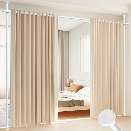 Room Divider, No Drilling Curtain Rod for Room Separation, 4-10ft (H) 28-70inch(W) Adjustable Heavy Duty Floor to Ceiling Partitions, Portable Hanging Wall Dividers Space Separator Window Rods White - color: White, size: 28-70 inch