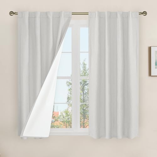45 Inch Natural 100% Blackout Linen Curtains with White Liner | Light Grey, Linen Textured, Thermal Bedroom Curtains, Neutral Farmhouse Drapes, Rod Pocket Back Tab, 2 Panels, 38 x 45 Inch - color: Light Grey, size: 38"W x 45"L (Pack of 2)