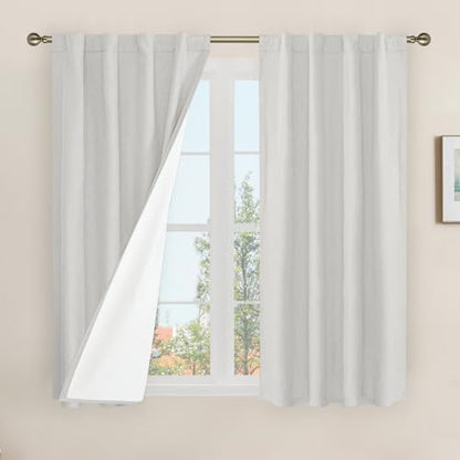 45 Inch Natural 100% Blackout Linen Curtains with White Liner | Light Grey, Linen Textured, Thermal Bedroom Curtains, Neutral Farmhouse Drapes, Rod Pocket Back Tab, 2 Panels, 38 x 45 Inch - color: Light Grey, size: 38"W x 45"L (Pack of 2)
