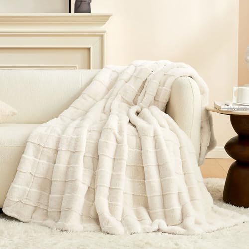 Cozy Bliss Fluffy Faux Fur Throw Blanket for Couch,Warm Cozy Soft Cream White Throw Blankets for Sofa Bed Living Room,50x60 Inches - color: Cream White, size: Throw(50" x 60")