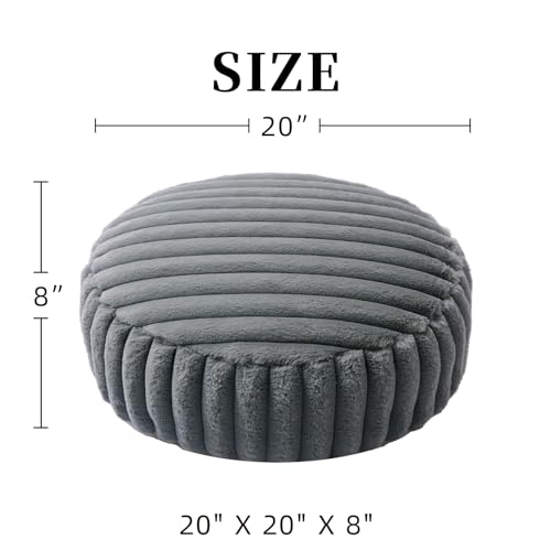 Round Unstuffed Pouf Ottoman Cover Storage Foot Rest, Gray | Cover Only, 20x20x8 In, Soft Short Plush, Ribbed Texture, Modern Style, Living Room, Bedroom, Reading Nook - color: Gray B