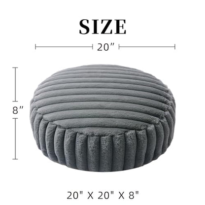 Round Unstuffed Pouf Ottoman Cover Storage Foot Rest, Gray | Cover Only, 20x20x8 In, Soft Short Plush, Ribbed Texture, Modern Style, Living Room, Bedroom, Reading Nook - color: Gray B
