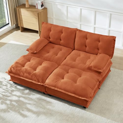 Deep Loveseat Couch with Ottomans,Modular Sectional 2 Seater Cloud Sofa with Ottoman,Tufted Chenille Double Chaise Sofas,Modern Lounger Couches for Living Room Small Spaces - color: Orange, size: 2+2