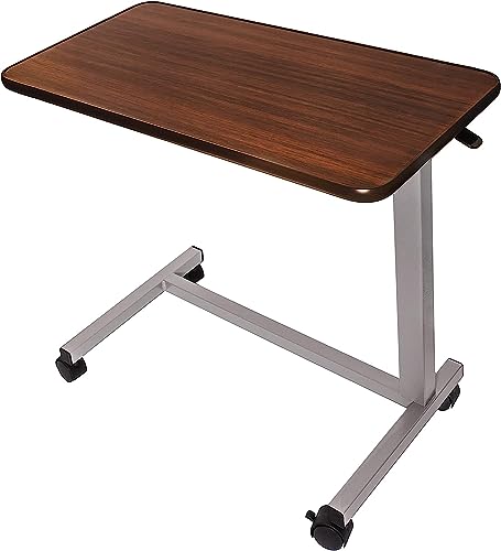 Vaunn Medical Cart Adjustable Overbed Table with Wheels – Rolling Bedside Table for Hospital, Portable Standing Cart & Laptop Desk for Bed, Couch, Wheelchair - color: Walnut Brown