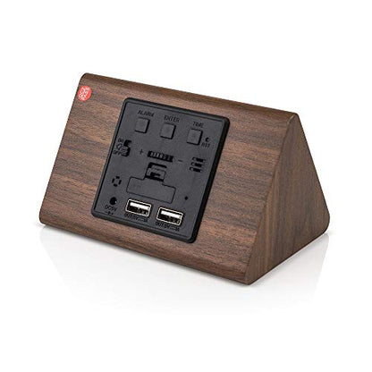Digital Alarm Clock Wooden Alarm Clock Wood Modern Triangle Alarm Digital Desk Clock, Displays Time Date Temperature Calendar Wood Made Electric Clocks for Bedroom, Bedside - Brown - color: Brown