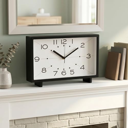 EMAX HOME Modern Rectangular Table Clock, Silent Non-Ticking Desk Clock Battery Operated, 11 Inch Minimalist Mantel Shelf Clock with Large Numerals for Living Room Decor, Bedroom Nightstand & Office