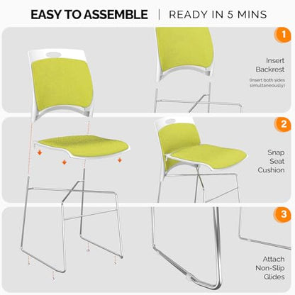 VINGLI Stackable Plastic Mesh Padded Chairs for Office Set of 4, Green | Stacking Chairs with Metal Sled Base, Ergonomic Plastic Pad Seat & Back, Waiting Banquet Guest Break Room, Easy to install - color: Green, size: 4 Pack