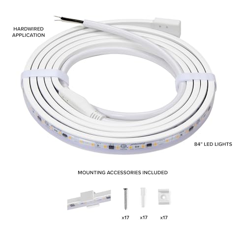 Maxxima 84 in. Hardwired LED Under Cabinet Strip Light, 3200 Lumens, 3000K | Warm White, Kitchen and Living Room 120V White Cove Lighting, No Power Supply Needed - size: 84 Inch