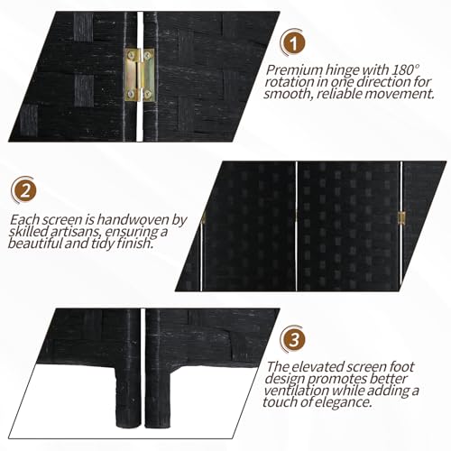 Meet Perfect 6-Panel Room Divider, 6 FT Tall x 107" Wide Folding Privacy Screen, Freestanding Room Partition for Bedroom, Apartment, Kids, Kitchen, Home Office – Black - color: Black, size: 6 panel
