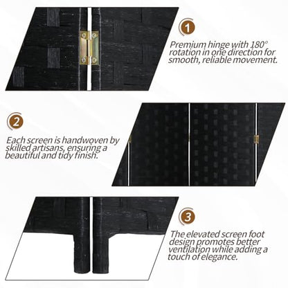 Meet Perfect 6-Panel Room Divider, 6 FT Tall x 107" Wide Folding Privacy Screen, Freestanding Room Partition for Bedroom, Apartment, Kids, Kitchen, Home Office – Black - color: Black, size: 6 panel