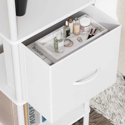 6-Tier Bookshelf Organizer, Narrow Bookcase,Tall Skinny Bookshelves, Standing Ladder Shelf with Drawer, Small Book Shelf with Storage for Living Room, Bedroom, Office, Study White HBC505W - color: White