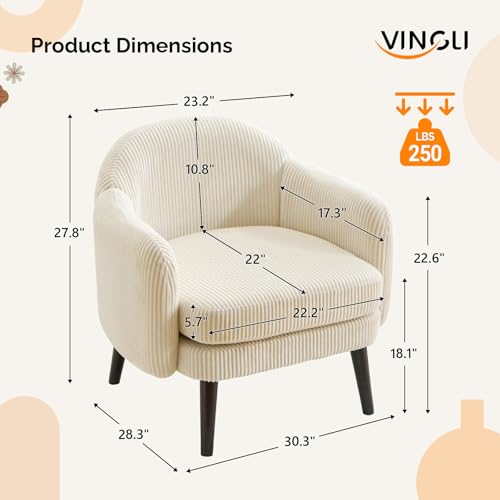 VINGLI 30.3" Wide Modern Barrel Accent Armchairs Set of 2 with Track Armrest, Solid Wooden Legs, Comfy Upholstered Club Chairs, Single Home Sofa for Living Room, Bedroom, Reading Room, Corduroy Beige - color: Beige