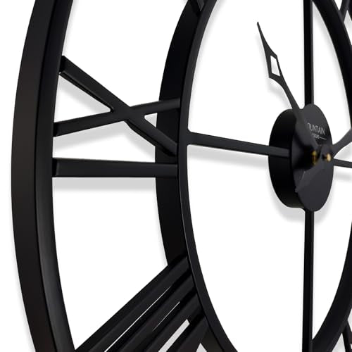 24 Inch Wall Clocks for Living Room Decor,Roman Numeral | Silent Non Ticking,Battery Operated,Durable Black Metal Wall Clock for Dinning Room, Entryway & Home Office - size: 24 Inch
