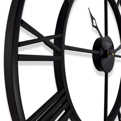 24 Inch Wall Clocks for Living Room Decor,Roman Numeral | Silent Non Ticking,Battery Operated,Durable Black Metal Wall Clock for Dinning Room, Entryway & Home Office - size: 24 Inch