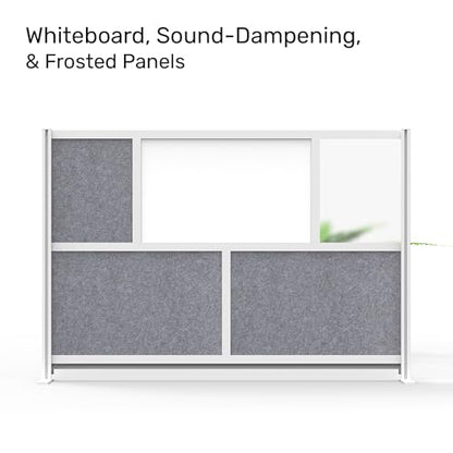 Workflow Modular Wall | Room Divider with Whiteboard, Sound Dampening, & Frosted Acrylic Panels | Expandable Office Partition for Privacy & Stability (70" x 48") - size: 70" x 48"