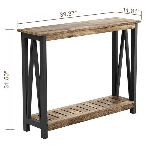 ChooChoo Farmhouse Console Table, Narrow Sofa Table for Entryway, 40 Inch | Rustic Entryway Table for Living Room, Hallway, Rustic Oak & Black - color: Rustic Oak & Black, size: 11.8"d X 39.4"w X 31.5"h