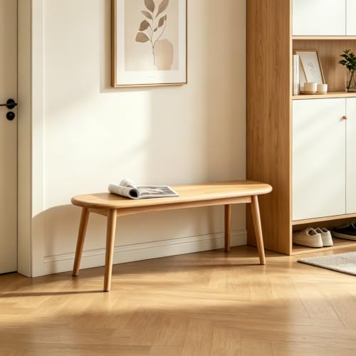 47 Inch Solid Oak Narrow Dining Bench, Natural Finish – Space-Saving Skinny Bench for Kitchen, Entryway & Living Room - size: 47 Inch