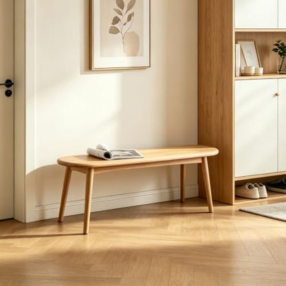 47 Inch Solid Oak Narrow Dining Bench, Natural Finish – Space-Saving Skinny Bench for Kitchen, Entryway & Living Room - size: 47 Inch