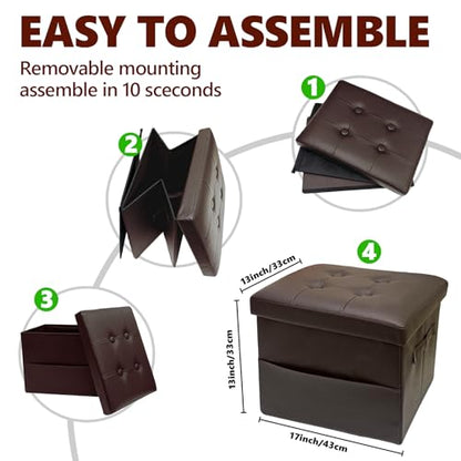 ALASDO Storage Ottoman Footrest Stool Small Ottoman with Storage Foldable Ottomans Foot Rest Footstool Bench for Living Room 17x13x13inches Brown - color: Brown