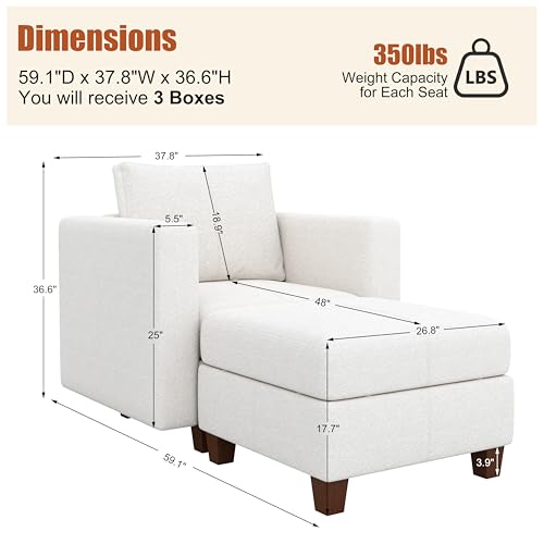 MINCETA Modular Sectional Sofa, Modern Comfy Sofa with Upholstered and Storage Ottoman for Living Room,Bedroom(White, 1 Seat+1 Ottoman) - color: White, size: 37.8"W*59.1"D