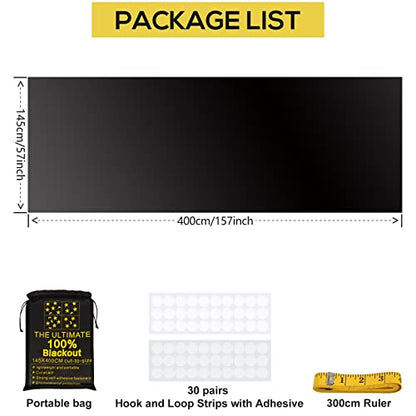 Blackout Curtains 100% Blackout Blinds Window Cover Portable Shades 157x57” | No Drill, Cuttable Fabric, Temporary Blinds, Indoor Window Shades, Bedroom Nursery RV Travel, Sun Blocker, Room Darkening - size: 157.5"W x 57.1"L (Pack of 1)