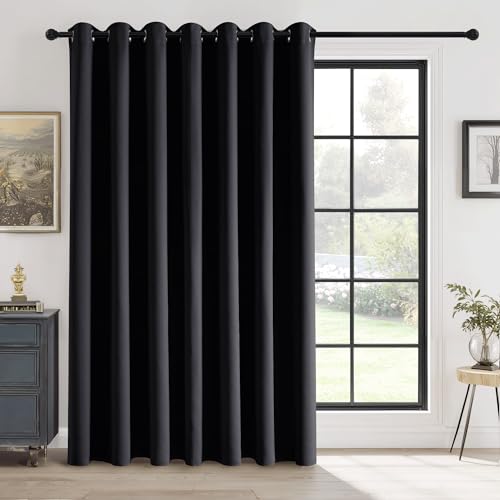 RYB HOME Blackout Sliding Glass Door Curtain - Thermal Insulated | Privacy Drape, Extra Wide Room Divider Curtain, Window Treatment, for Bedroom Living Dining Room, W108 x L84, 1 Panel, Black - color: Black, size: 108"W x 84"L (Pack of 1)