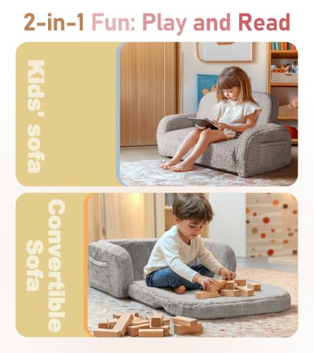 little dove 2-in-1 Sherpa Fold Out Kids Couch, Extra Wide Comfy Kid Chair, Convertible Kids Sofa, Foldable Kid Couch with High Density Foam for Boys & Girls, Pink - color: Pink
