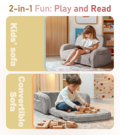 little dove 2-in-1 Sherpa Fold Out Kids Couch, Extra Wide Comfy Kid Chair, Convertible Kids Sofa, Foldable Kid Couch with High Density Foam for Boys & Girls, Pink - color: Pink