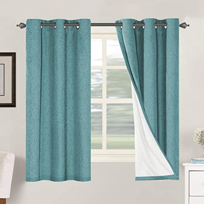 H.VERSAILTEX Primitive Linen Curtains 100% Blackout Curtain Drapes Burlap Fabric Curtains with White Thermal Insulated Liner, Grommet Top Drapes Living Room/Bedroom (2 Panels, 42 x 63 Inch, Teal) - color: Teal, size: 42"W x 63"L (Pack of 2)