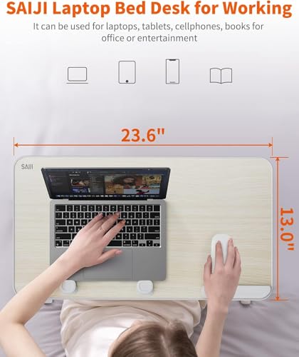 Laptop Desk for Bed, SAIJI Lap Desks Bed Trays for Eating Writing | 5 Heights, 4 Angles, Stable Folding Table for Bed Sofa Desk, Suitable for Laptops up to 17 Inches (60 x 33 cm Black) - color: Teak, size: 23.6×13In