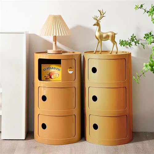 3 Tier Round Nightstand with Drawer, Ginger Yellow Round Side Table Small Plastic Storage End Table for Bedroom, Living Room, Bathroom - color: Ginger Yellow