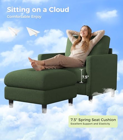 Welzona Sofa Accent Chair with Ottoman, 33" Teddy Reading Chair and Ottoman | Comfy Teddy Fabric, Tool-free Setup, Washable Covers, All-wood Chair and Ottoman Sets for Living Room, Bedroom, Green - color: Green, size: standard & ottoman