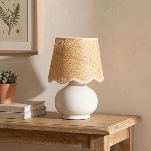 Benton Ceramic Table Lamp with Fabric Shade – 13" Bedside Accent Lamp for Bedroom, Living Room & Nightstand (White) - color: White