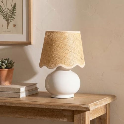 Benton Ceramic Table Lamp with Fabric Shade – 13" Bedside Accent Lamp for Bedroom, Living Room & Nightstand (White) - color: White