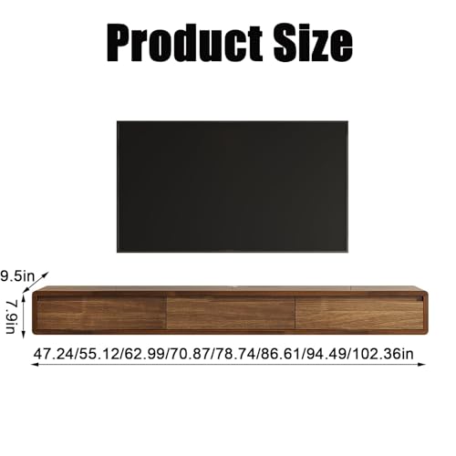 78.7" Solid Wood Floating TV Stand, Pre-Assembled Wall Mount | Wood Finish. Supports 200lbs, hidden cable management & storage. Solid wood floating design fits soundbars. Ready to hang - color: Wood, size: 78.7in