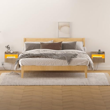 Veegle White Floating Nightstand with Charging Station and LED Lights (Grey) - color: Grey