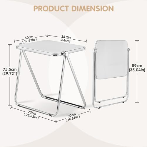 Acrylic Folding Table TV Tray Small Side Table - White | Modern Dinner Table for Eating on Couch Folding Table Foldable Computer Desks Space-Saving with Chrome Frame - color: White