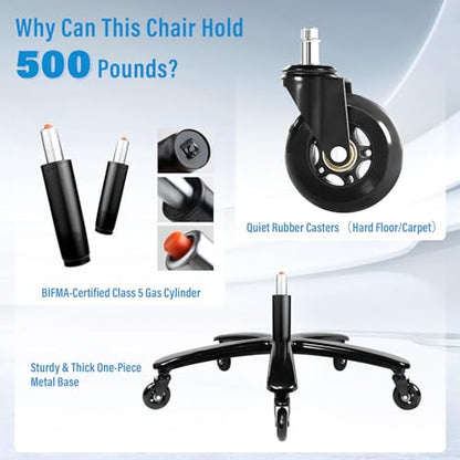 500lbs Big and Tall Office Chair - Heavy Duty Mesh Ergonomic Desk Chair with Headrest, High Back Computer Chair - Flip-up Armrests, Wide Thick Seat Cushion, Quiet Wheels, Grey - color: Grey With Headrest