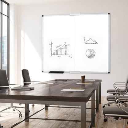 VIZ-PRO Large Magnetic Dry Erase Whiteboard, 48 x 48 Inches, Foldable | Silver Aluminum Frame, 4' x 4' Wall-Mounted White Board with Marker Tray for School Office and Home - size: 48"W x 48"H