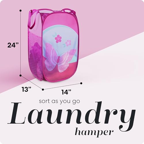 Handy Laundry Collapsible Mesh Pop Up Hamper with Wide Opening and Side Pocket - Breathable, Sturdy, Foldable, and Space-Saving Design for Clothes and Storage (Butterfly) - color: Butterfly
