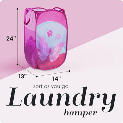 Handy Laundry Collapsible Mesh Pop Up Hamper with Wide Opening and Side Pocket - Breathable, Sturdy, Foldable, and Space-Saving Design for Clothes and Storage (Butterfly) - color: Butterfly