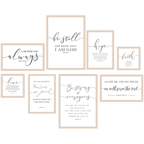 Faccito 8 Set Bible Christian Wall Art Framed, Wooden Decor | Religious Quotes Decor for Bedroom Office, Inspirational Scripture Wooden Art, Modern Framed Set for Home Classroom Work - style: Bible